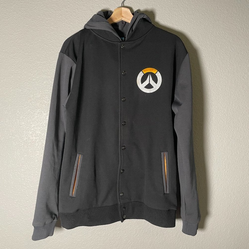 Overwatch Varsity Bomber Track Jacket Gray Embroidered Hoodie